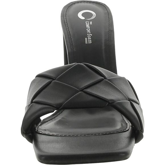 Journee Collection Womens Black Faux Leather Square Toe Block Heel NWT - Picture 2 of 3